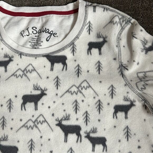 PJ Salvage Fleece Top Pajamas White Moose Winter Outdoors Long Sleeve Sz M - Picture 4 of 14